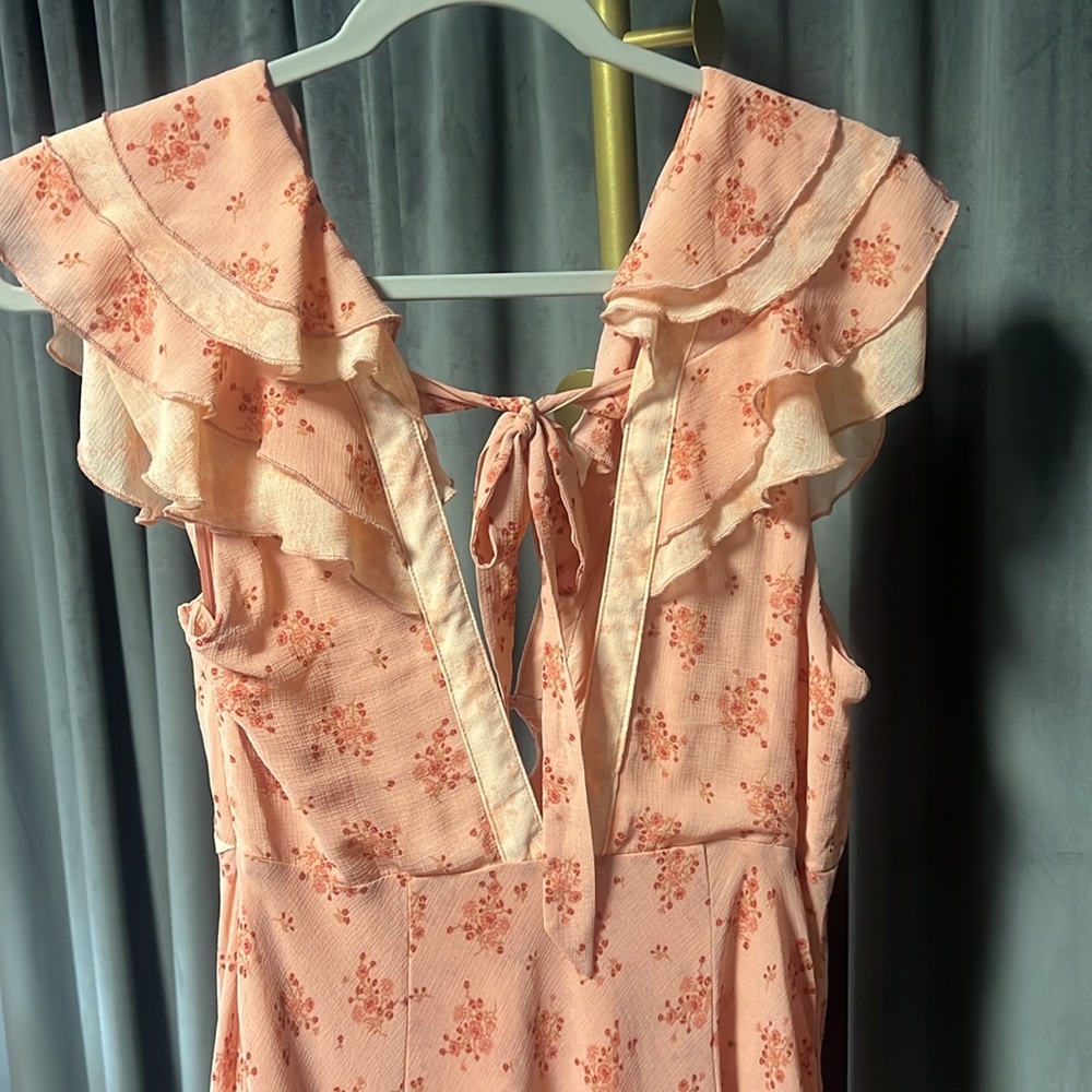 Free People Joaquin Floral Asymmetrical Hem Midi Dress in Peach Combo - Picture 11 of 14